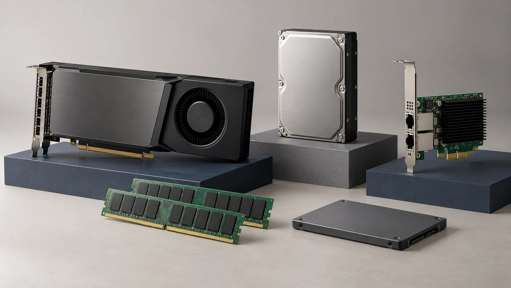 Illustration of GPU, memory, storage and networking hardware