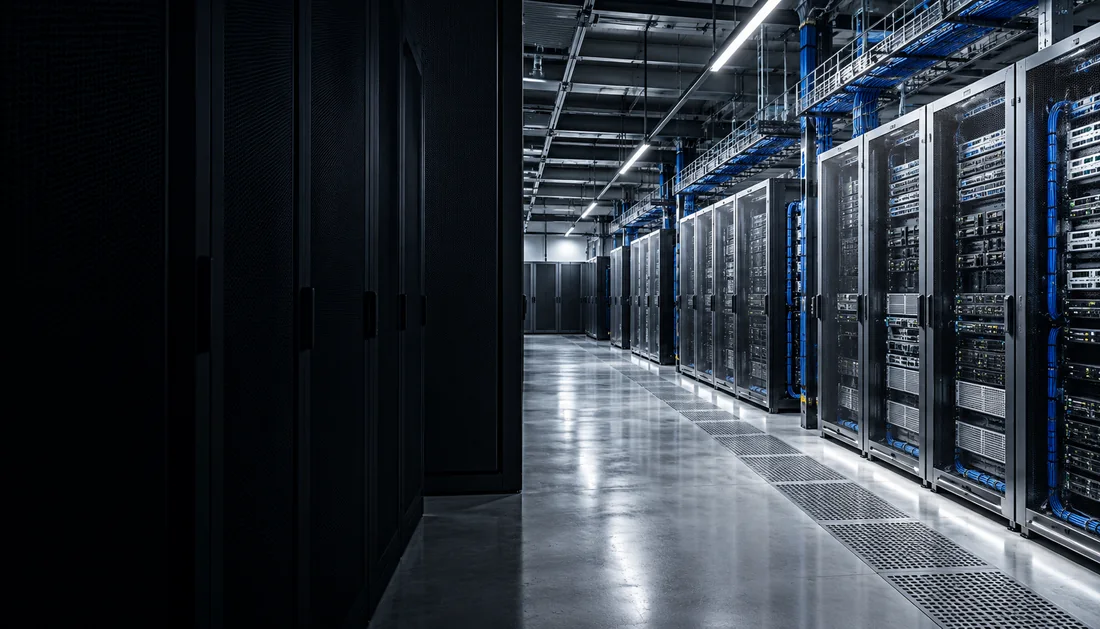 Conceptual illustration of data center architecture and connected racks