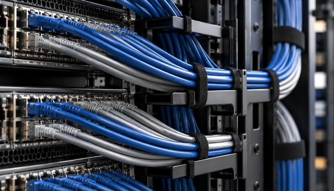 Conceptual close-up of integrated networking cables